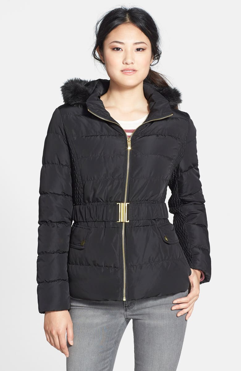 Via Spiga Faux Fur Trim Hooded Puffer Jacket, Main, color,
