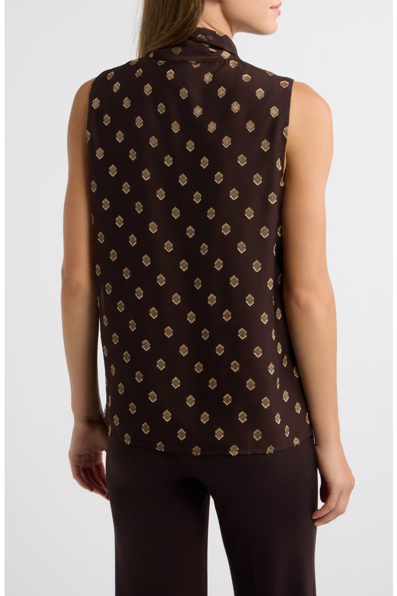 Medallion Print Sleeveless Crepe Bow Top, Alternate, color, DEEP MAHOGANY / GOLD