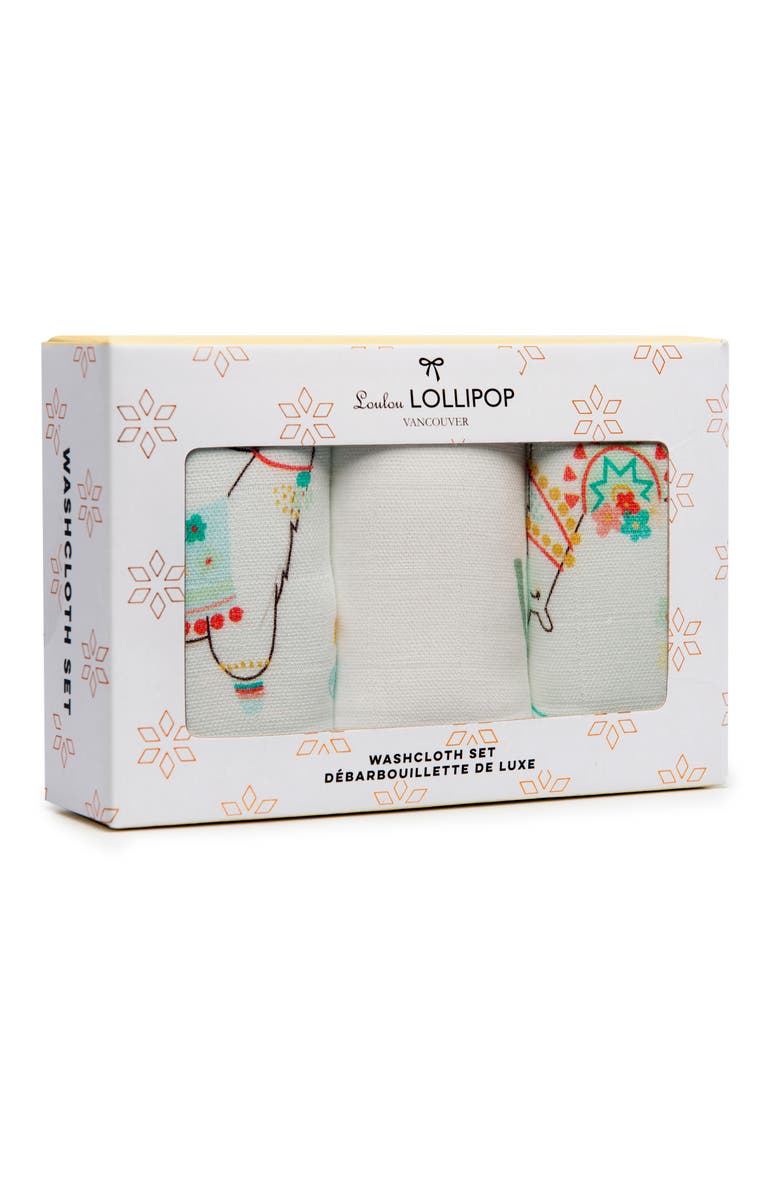 Loulou Lollipop Deluxe Pack of 3 Llama Washcloths, Alternate, color,