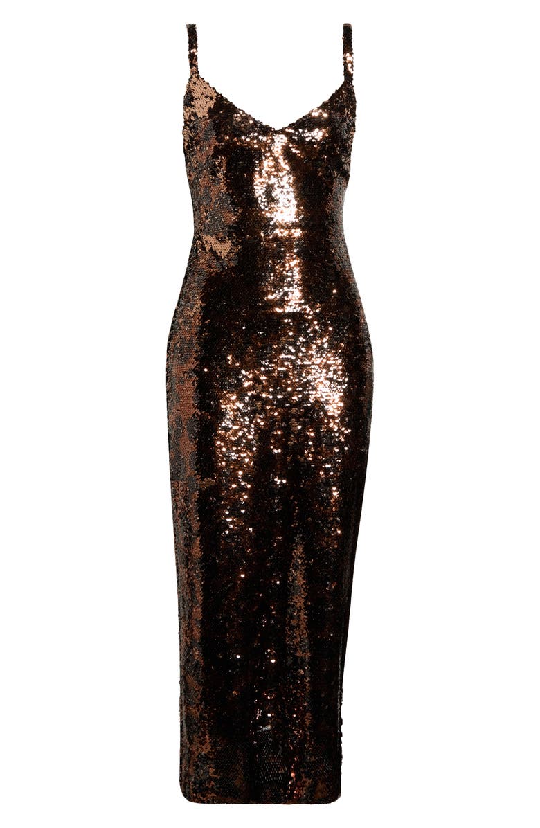 L'AGENCE Noella Leopard Sequin Midi Sheath Dress, Alternate, color, Brown Multi Amur Leopard