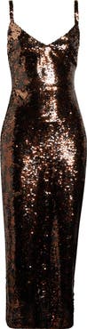L'AGENCE Noella Leopard Sequin Midi Sheath Dress