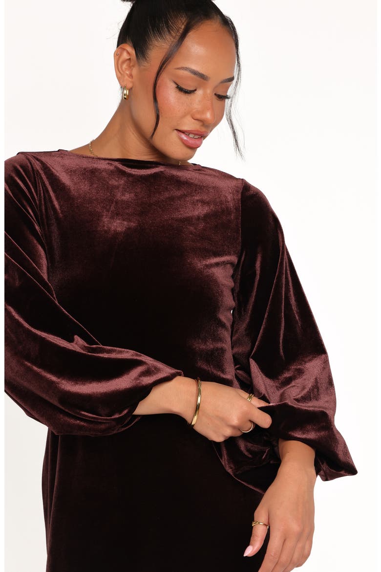 Twylar Long Sleeve Velvet Minidress, Alternate, color, BROWN