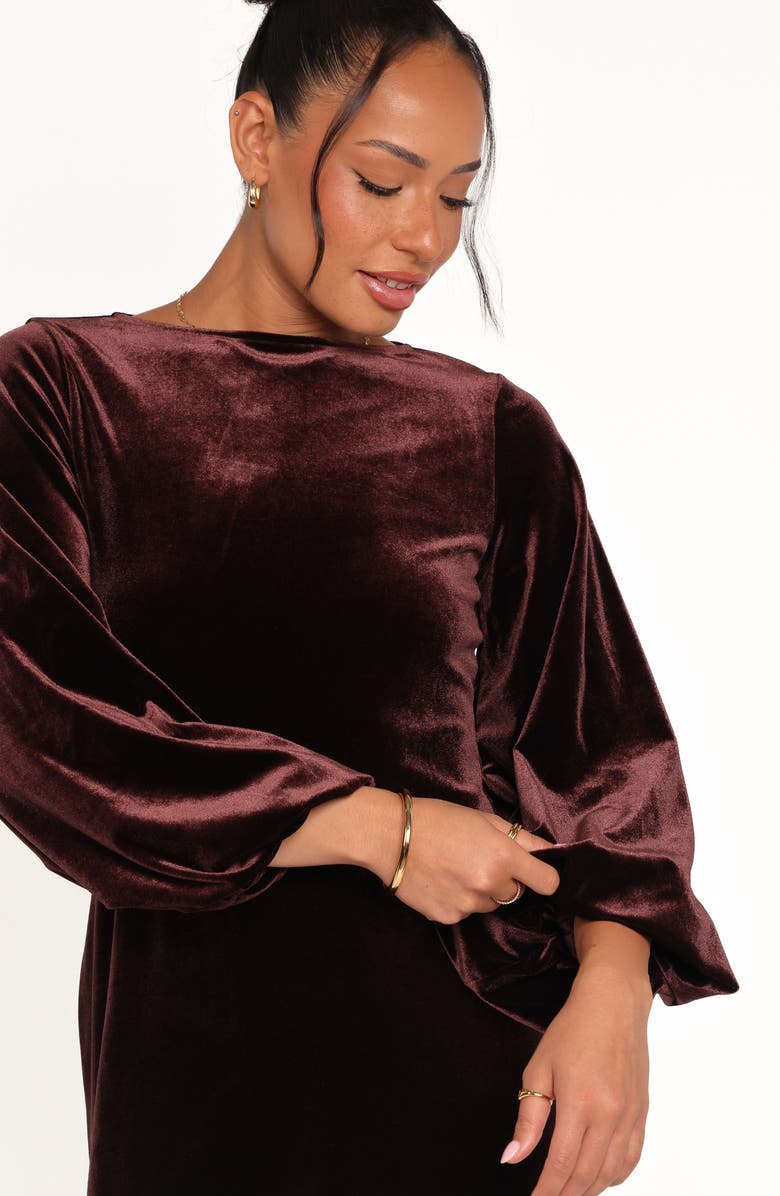 Petal & Pup Twylar Long Sleeve Velvet Minidress, Alternate, color, Brown