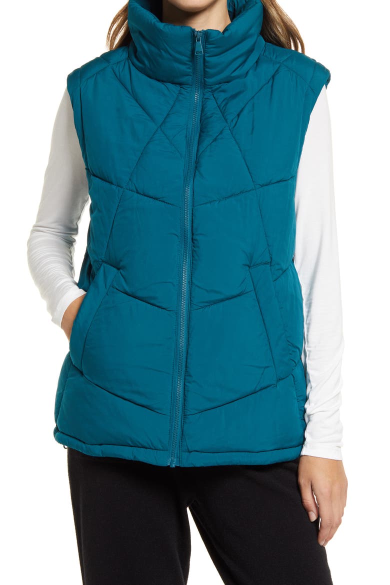 Women's Stand Collar Puffer Vest, Alternate, color, TEAL OCEAN