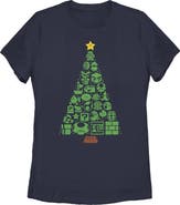 NINTENDO Women's Nintendo Christmas Tree Mosaic  Graphic T-Shirt
