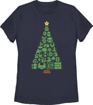 NINTENDO Women's Nintendo Christmas Tree Mosaic  Graphic T-Shirt