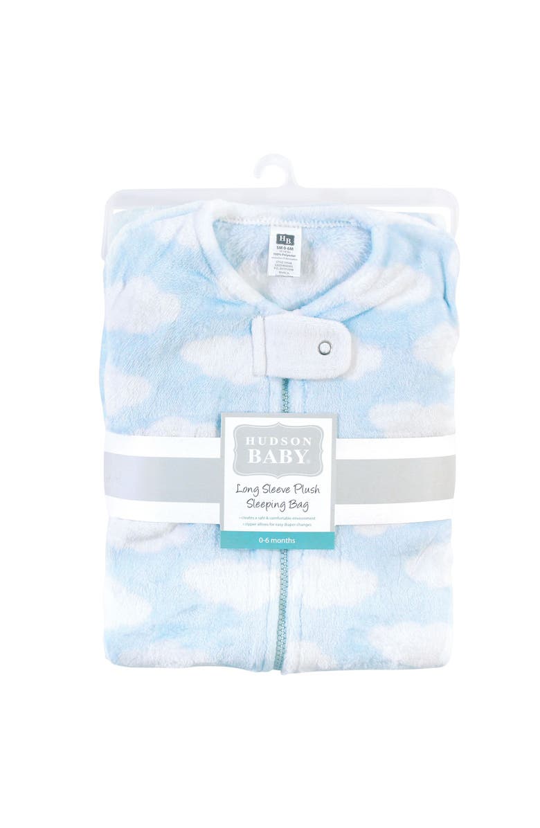 Hudson Baby Long-Sleeve Plush Flannel Sleeping Bag, Alternate, color, Blue Clouds