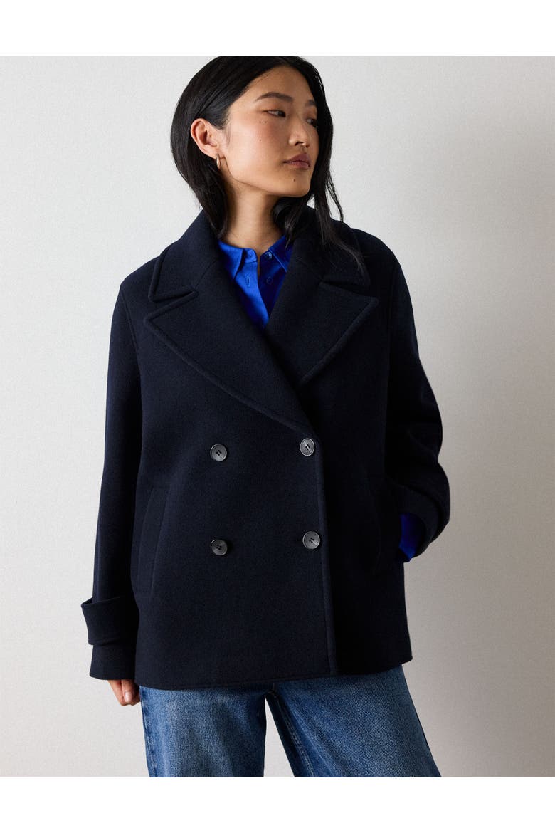 Wool Blend Double Breasted Collard Coat, Main, color, Navy