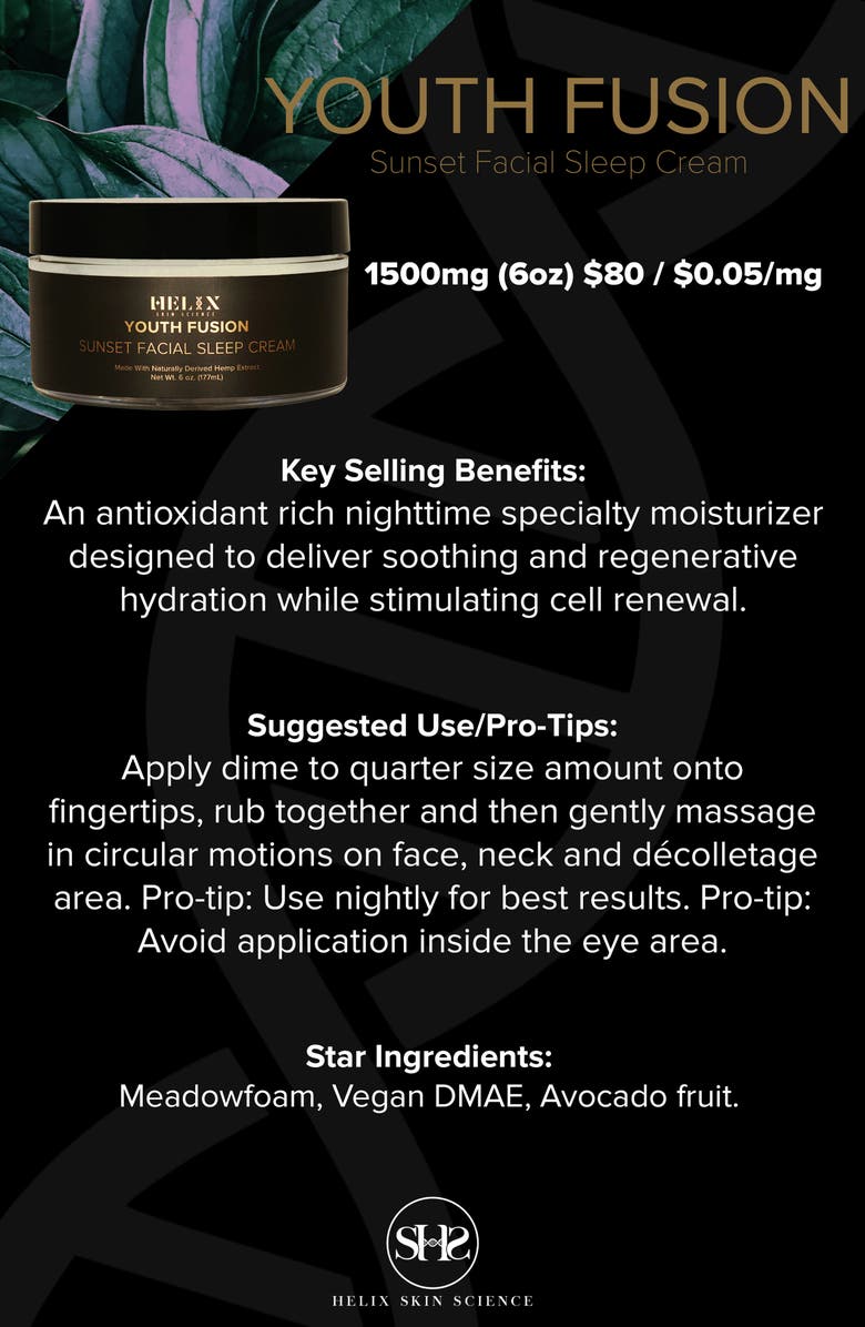 HELIX SKIN SCIENCE Youth Fusion Sunset Facial Sleep Cream with CBD, Alternate, color, 