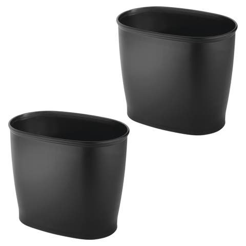 Oval 2.1 Gallon / 8 Liter Plastic Trash Can, 2-Pack, Black, Made in USA