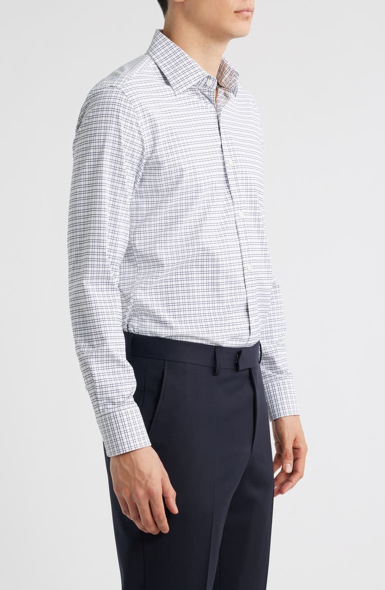 BOSS Hank Kent Slim Fit Plaid Performance Twill Dress Shirt, Alternate, color, Dark Blue