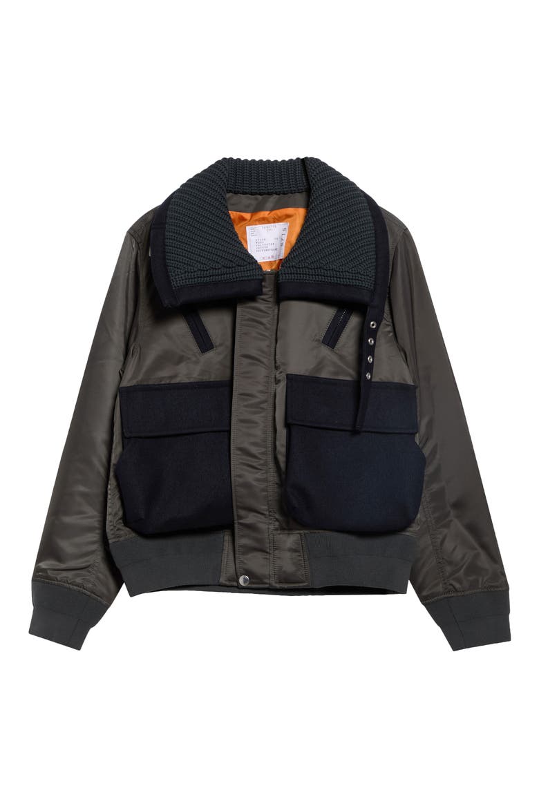 Nylon & Wool Melton Jacket, Main, color, DARK KHAKI