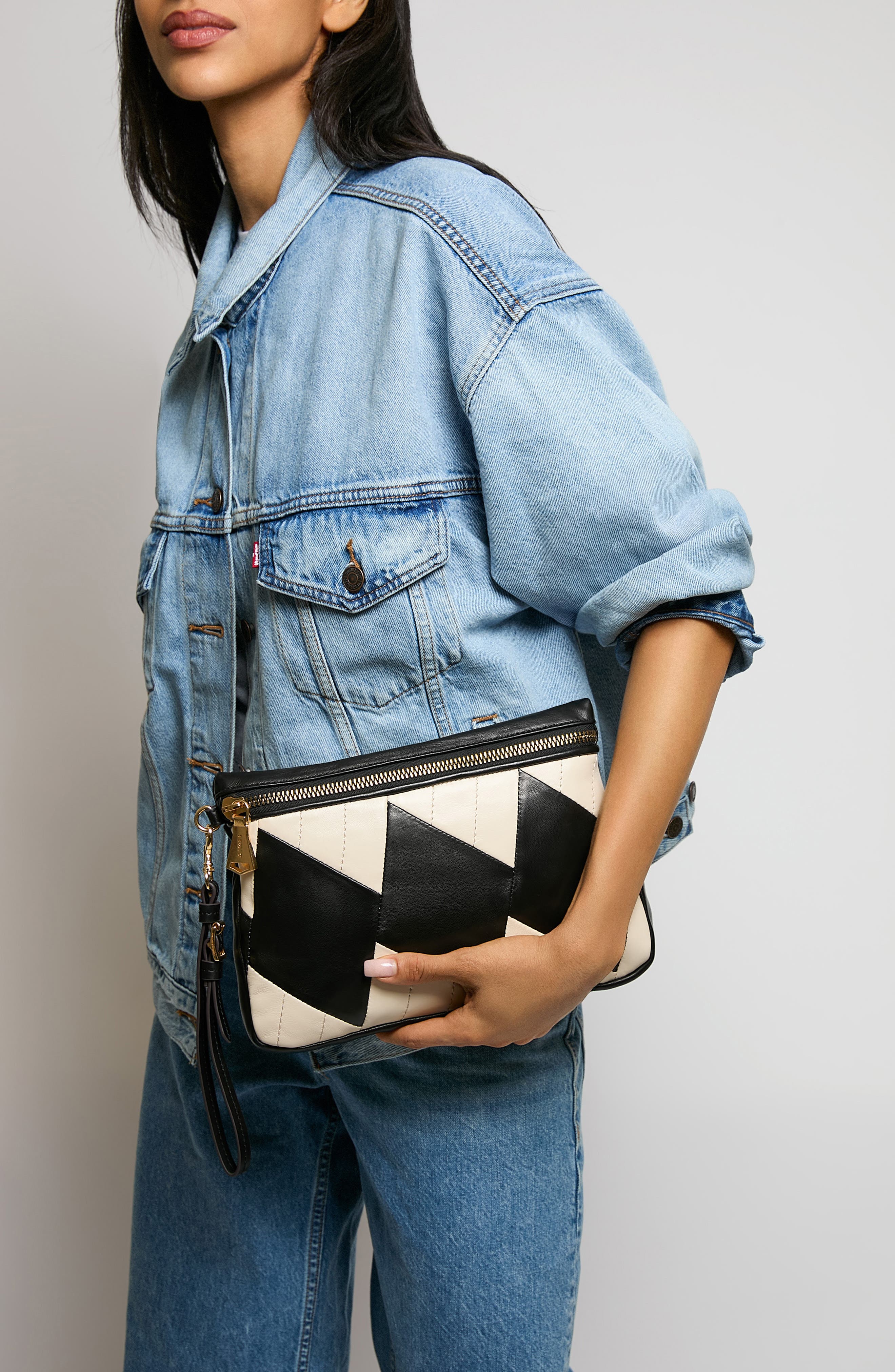 AIMEE Gramercy Novelty Leather Crossbody Bag, Alternate, color, Black White Diamond