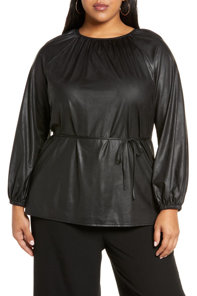 Faux Leather Tunic, Main, color, BLACK