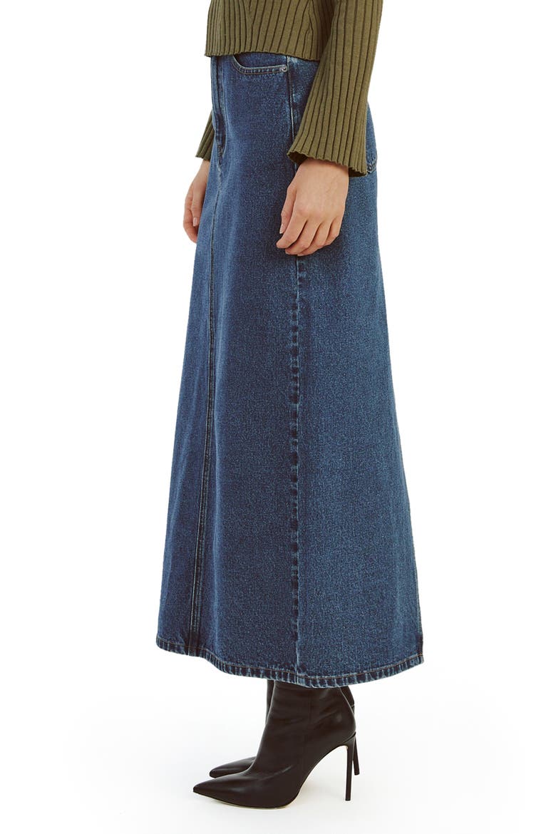 Evianna Denim Maxi Skirt, Alternate, color, WASHED INDIGO