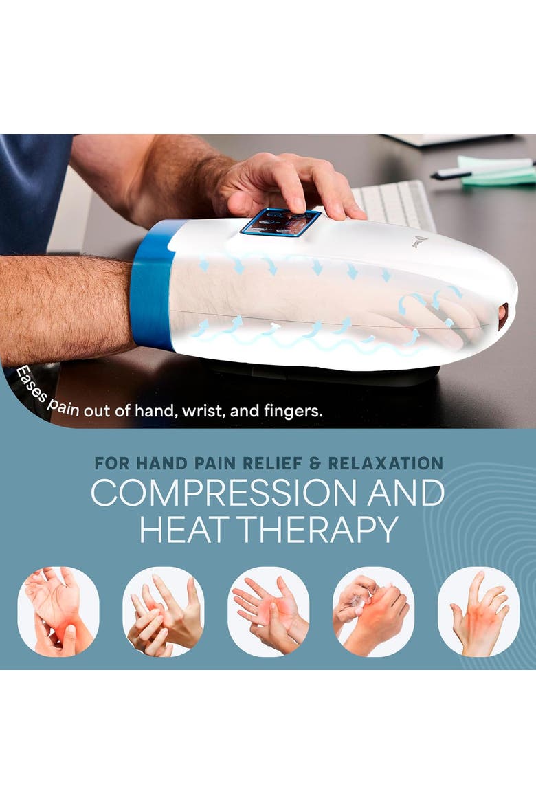 Legra Plus Hand Massager with Heat and Compression Finger, Wrist, and Palm Massager with 5 and 6 Modes, Alternate, color, 5 Modes White