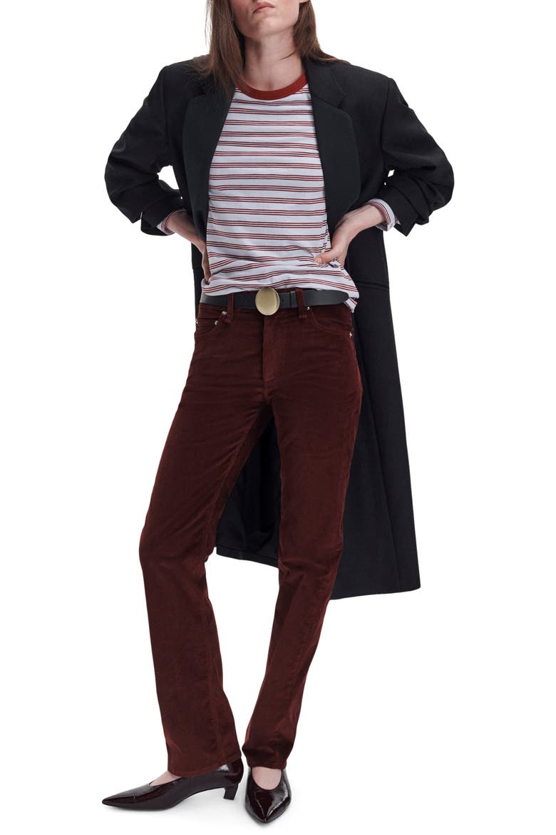 Harlow Mid Rise Slim Straight Leg Corduroy Pants, Alternate, color, DARK BURGUNDY CORDUROY