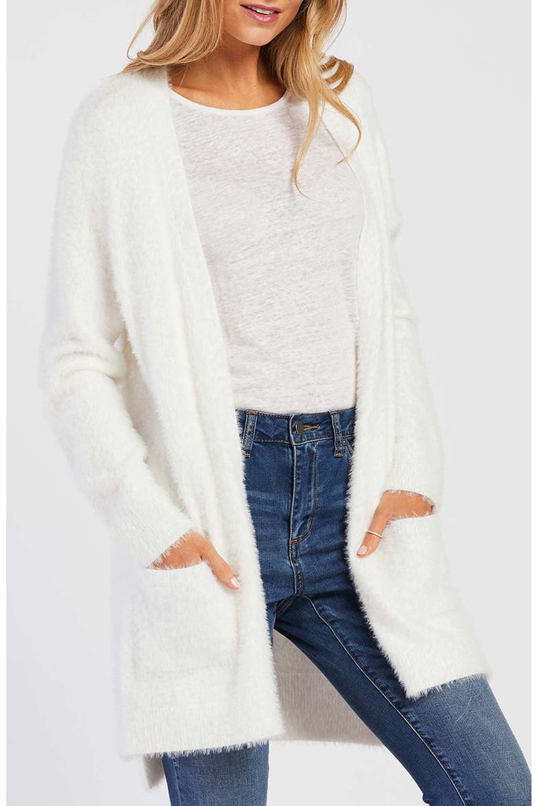 Lynn Fuzzy Long Cardigan, Main, color, WHITE