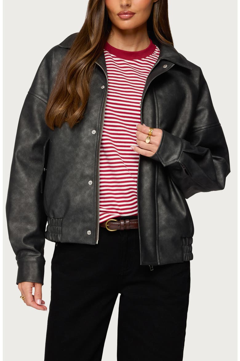 Mori Oversize Faux Leather Jacket, Main, color, GRAY