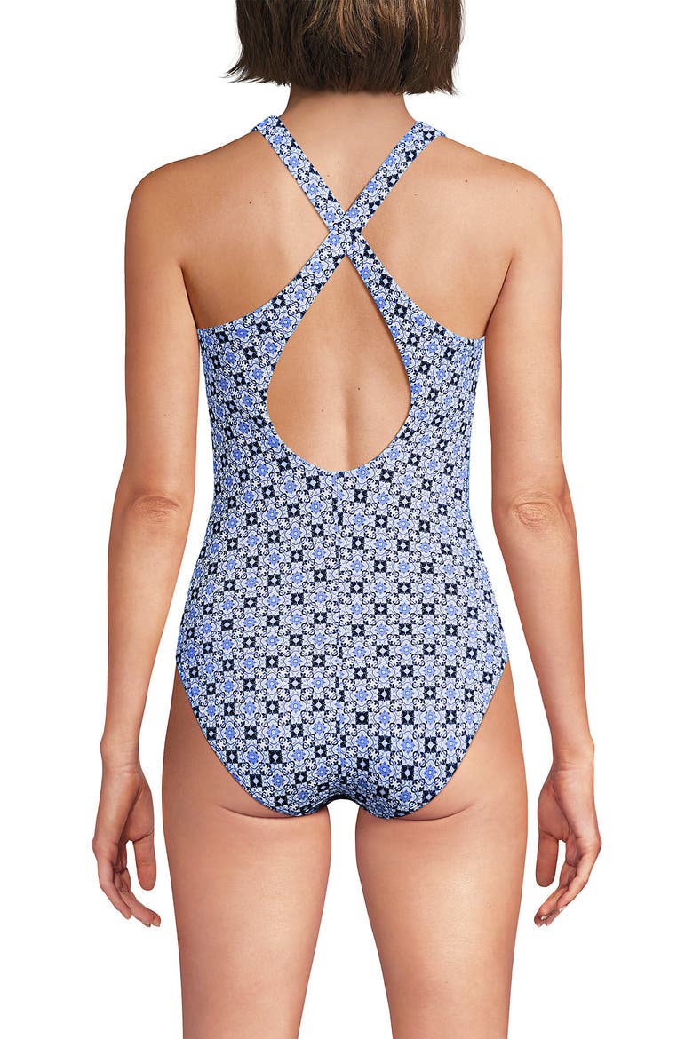 Tugless Contour One Piece, Alternate, color, Lake Blue Geo Colorblock