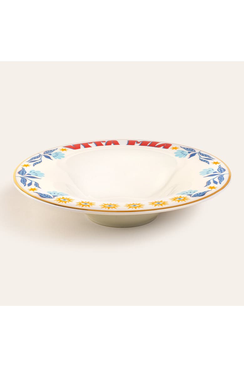 Lublin Vita Mia Rimmed Porcelain Pasta Artisan Ceramic, Alternate, color, White