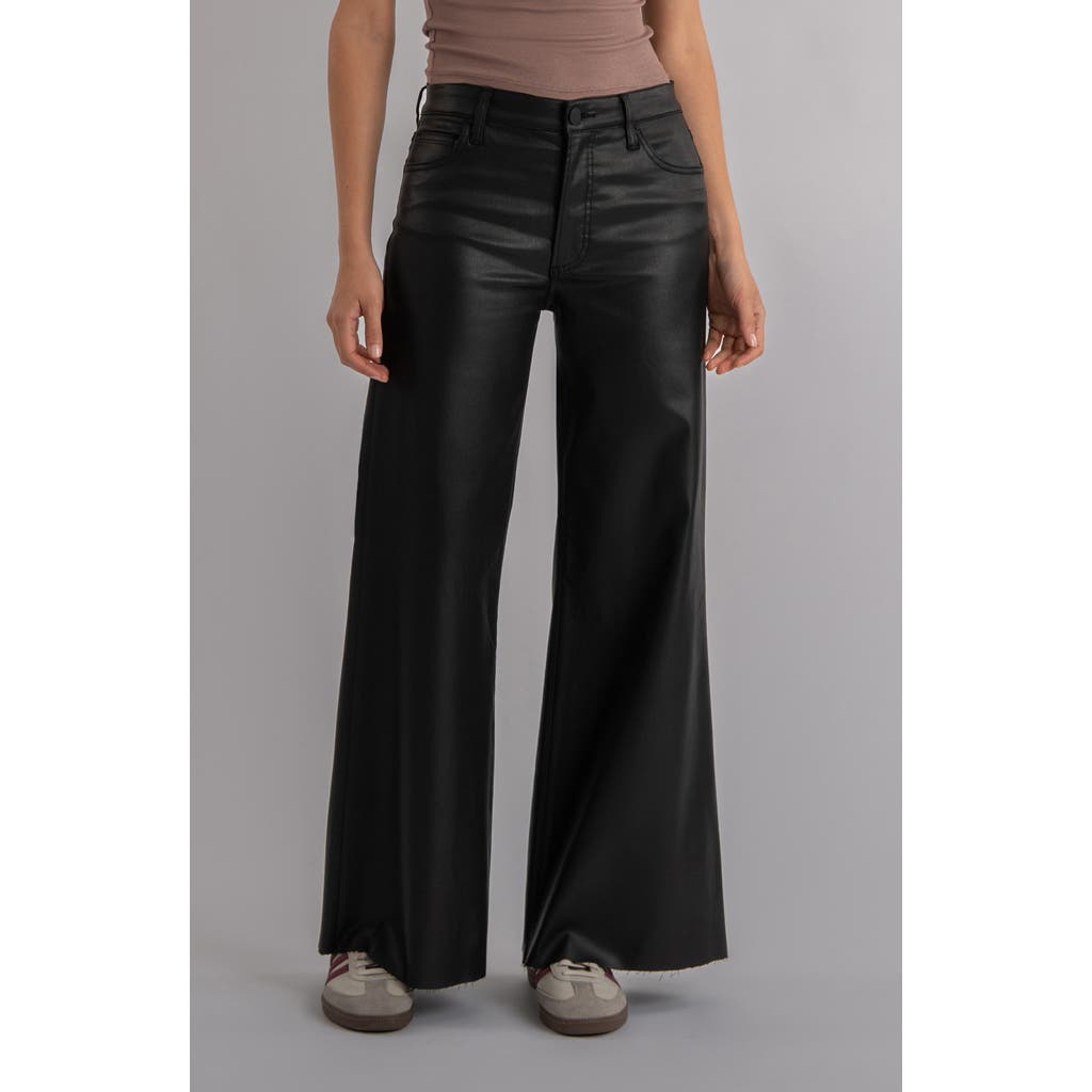 KUT from the Kloth Ryan Fab Ab Coated High Waist Super Wide Leg Jeans in Black at Nordstrom, Size 8