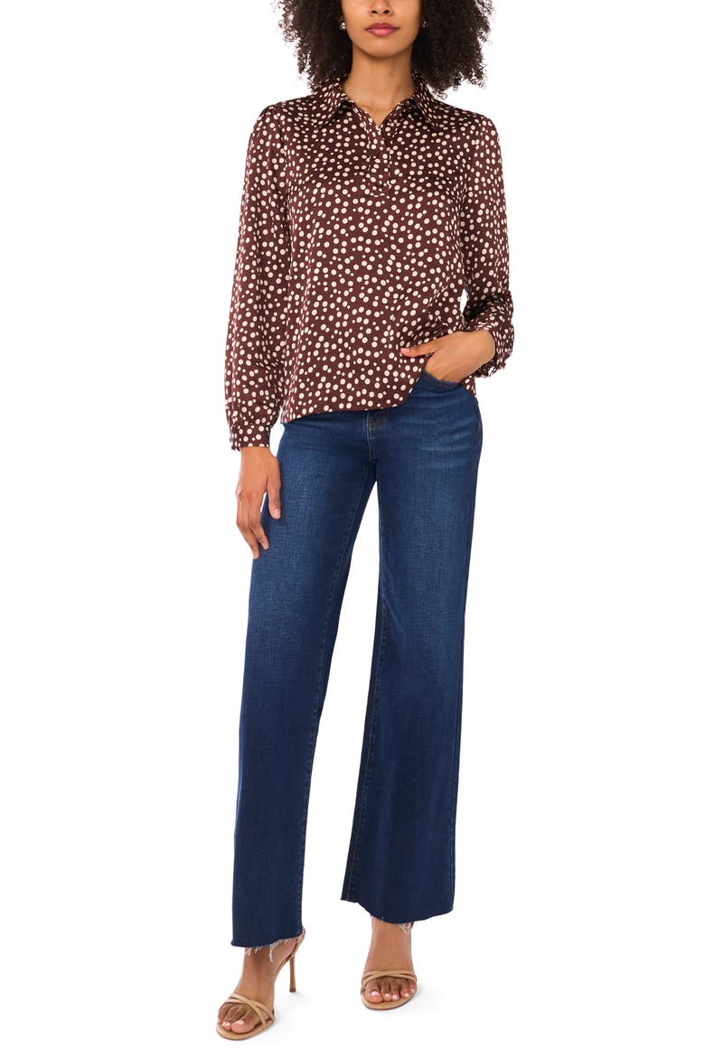 Polka Dot Long Sleeve Satin Top, Alternate, color, RAINY DAY