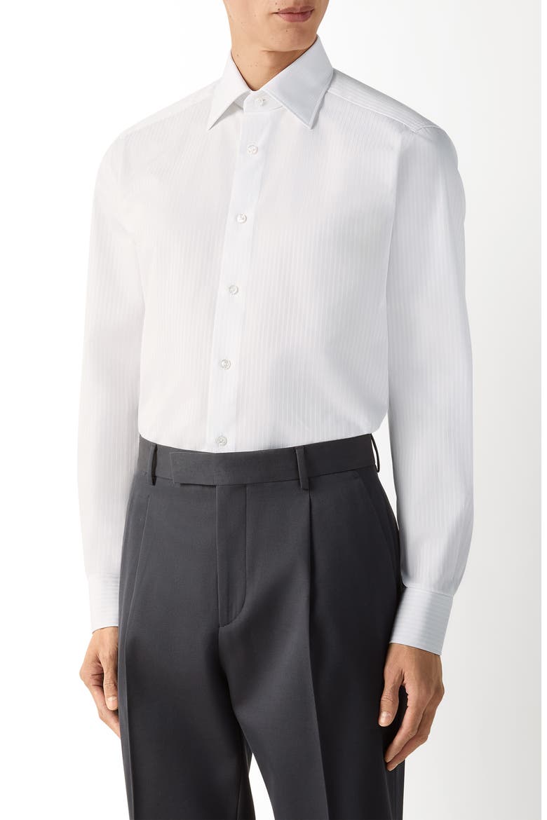 Centoventimila Stripe Cotton Button-Up Shirt, Main, color, WHITE AND LIGHT BLUE