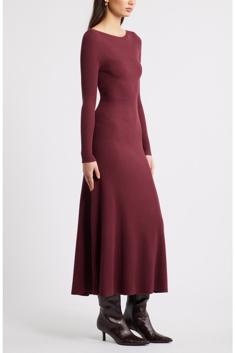 Long Sleeve Rib Maxi Dress, Alternate, color, BURGUNDY TANNIN