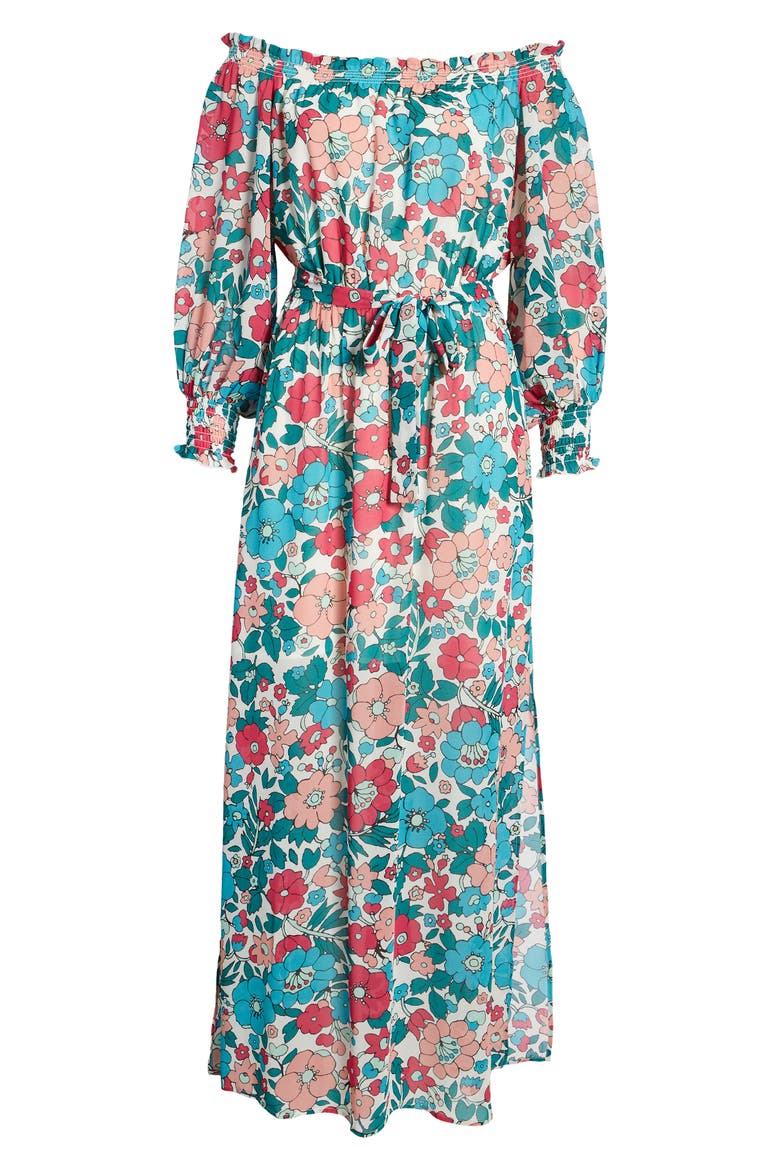 Floral Off the Shoulder Long Sleeve Maxi Dress, Alternate, color, HOT PINK VINTAGE FLORAL
