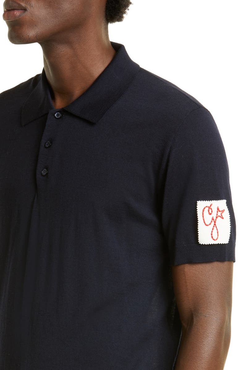 Golden Goose Logo Patch Short Sleeve Virgin Wool Sweater Polo, Alternate, color, 
