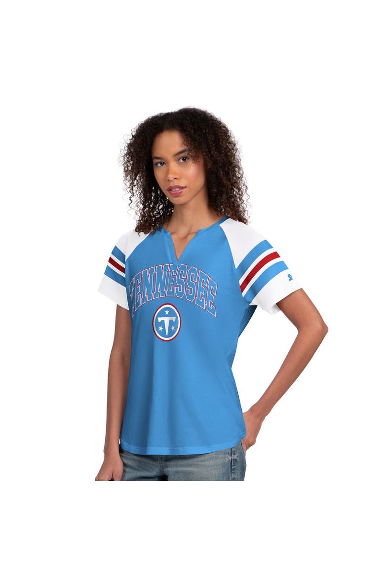Women's Starter  Light Blue Tennessee Titans Game On Notch Neck Raglan T-Shirt, Main, color, Light Blue
