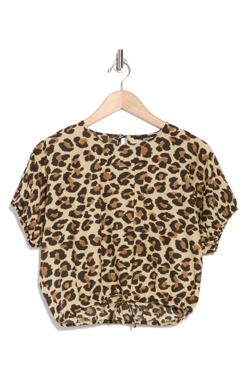 T Tahari Puff Sleeve Tie Hem Crop Top In Leopard Print