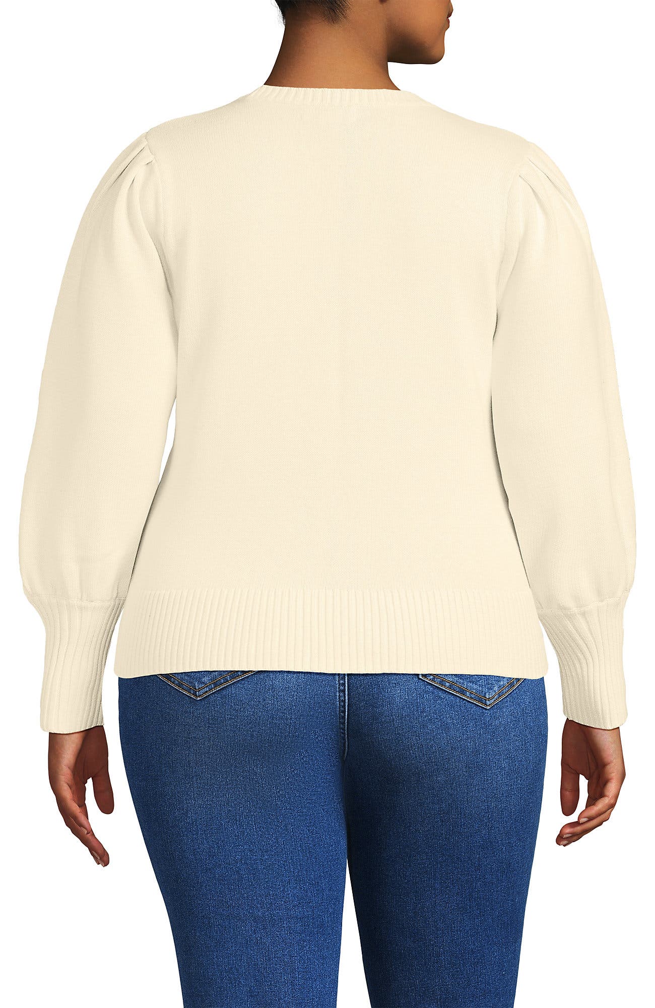 Plus Size Drifter Puff Sleeve Jacquard Crew Neck Sweater - image 4