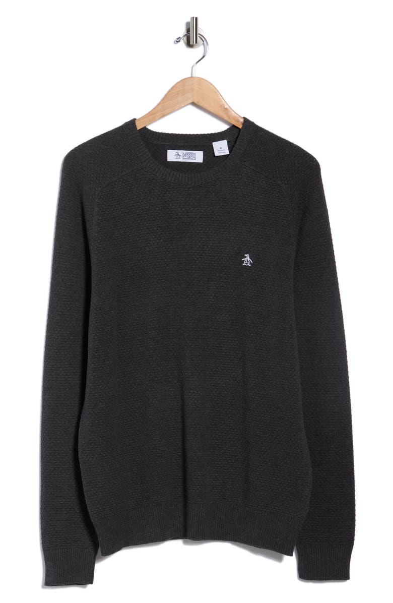 Original Penguin Bubble Stitch Crewneck Sweater, Alternate, color, Charcoal Heather