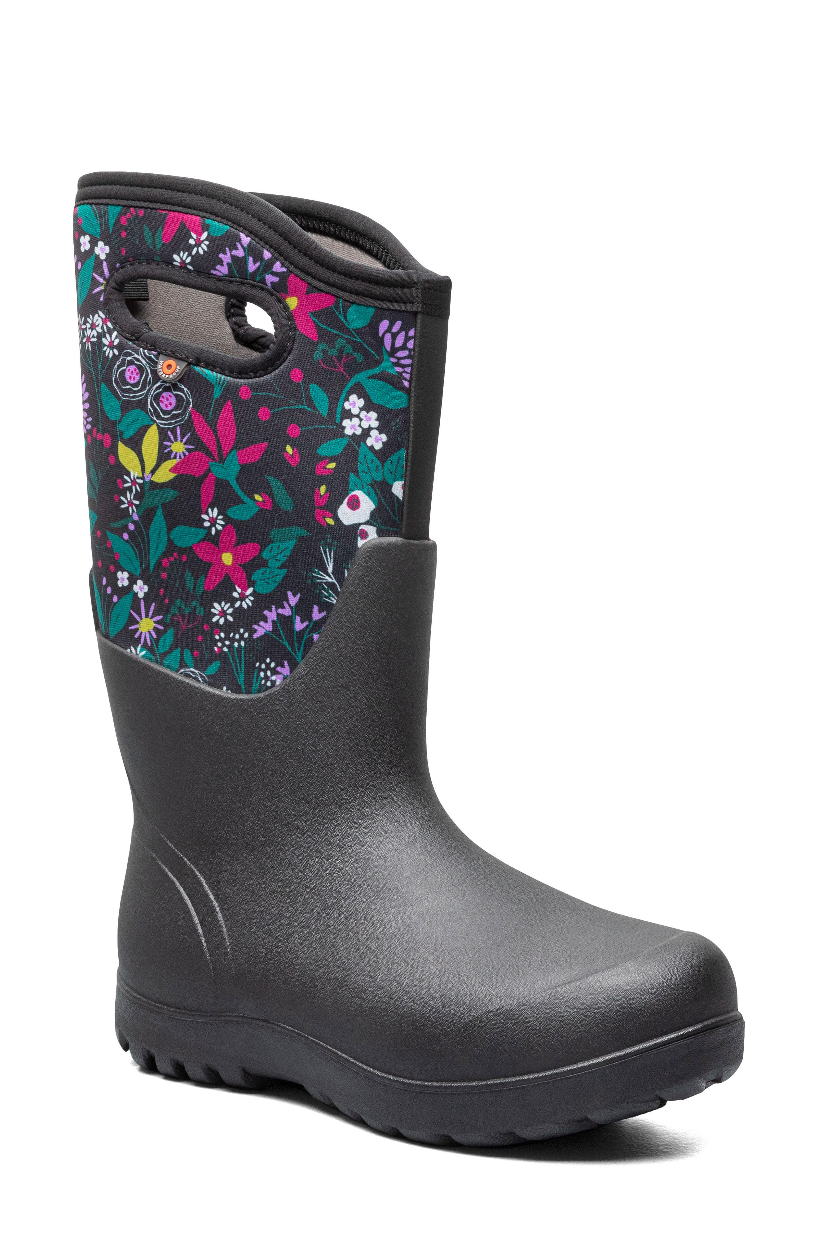 Bogs Neo Classic Cartoon Flower Waterproof Rain Boot, Main, color, 