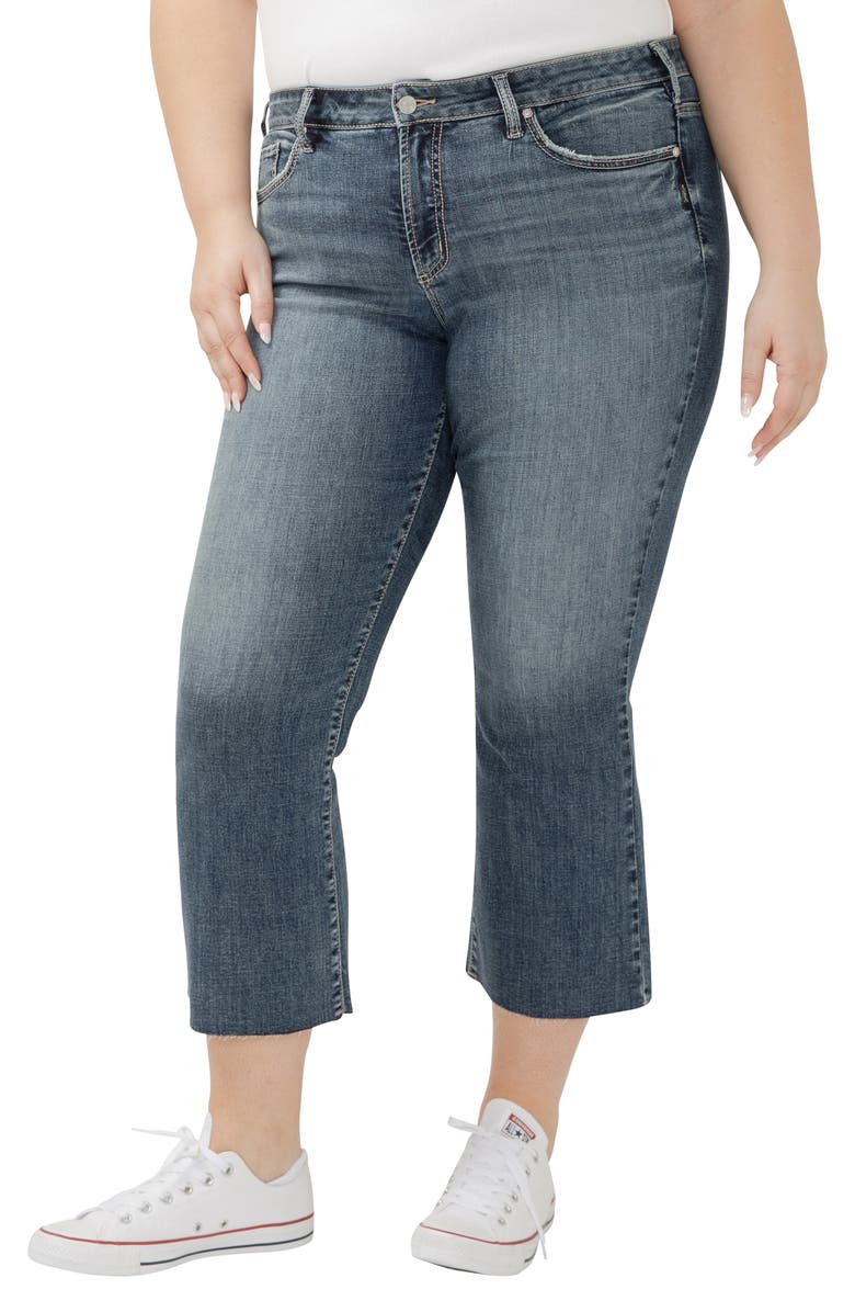 Silver Jeans Co. Suki Curvy Raw Hem Mid Rise Kick Flare Jeans, Alternate, color, Glory