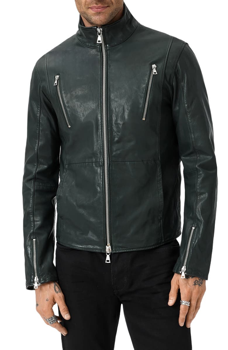 John Varvatos Jared Leather Racer Jacket, Main, color, Seaweed