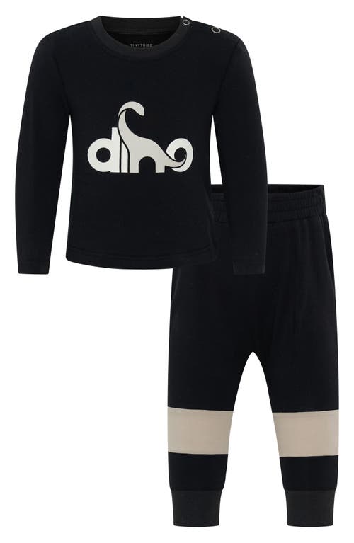 Tiny Tribe Dinosaur Cotton Graphic Sweatshirt & Joggers Set In Black
