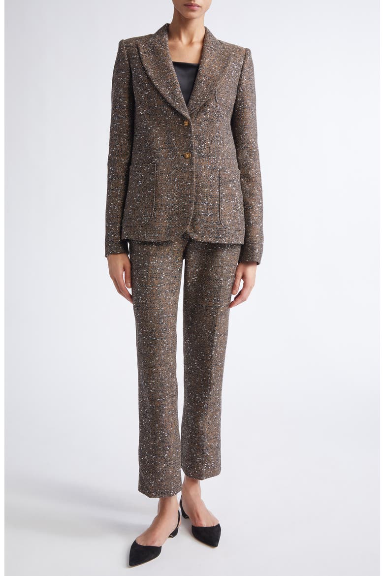Metallic Bouclé Ankle Pants, Alternate, color, BLACK/ YELLOW