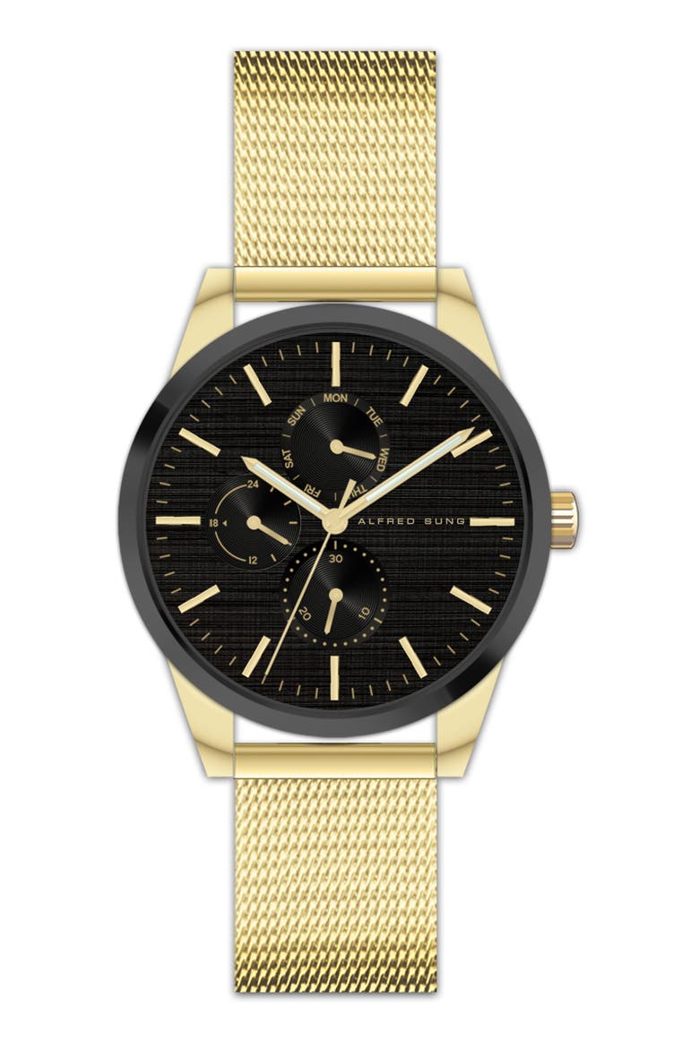 Mesh Strap Multifunction Watch, 38mm, Main, color, BLACK
