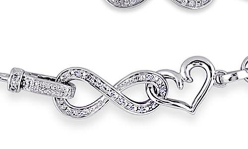 Delmar Diamond Heart Infinity Necklace & Bracelet Set In Silver