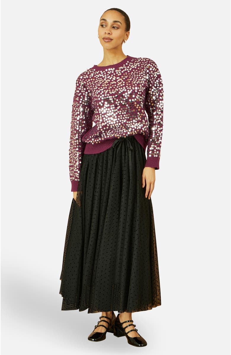 Yumi Sequin Relaxed Fit Sweater, Alternate, color, Burgundy