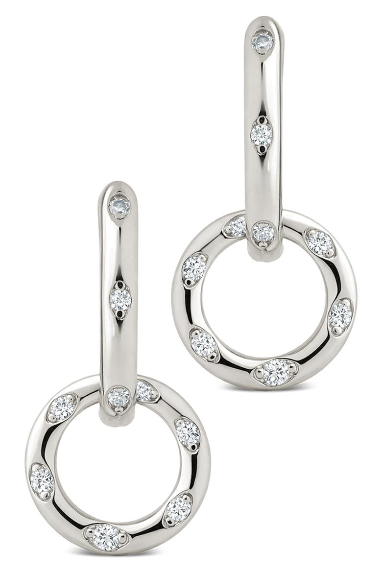 Double Halo Pavé Drop Earrings, Alternate, color, SILVER