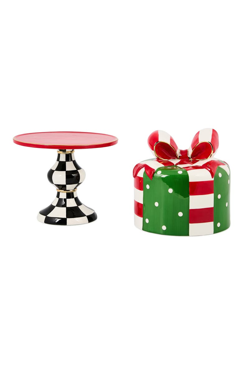 Check It Out Gift Box Lidded Ceramic Cake Stand, Alternate, color, GREEN