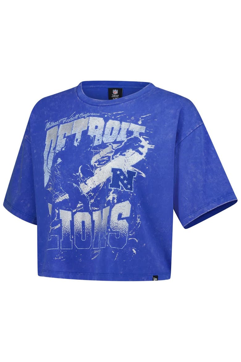 Women's New Era Blue Detroit Lions Cropped Boxy Sport Classics Mineral Wash T-Shirt, Alternate, color, Blue