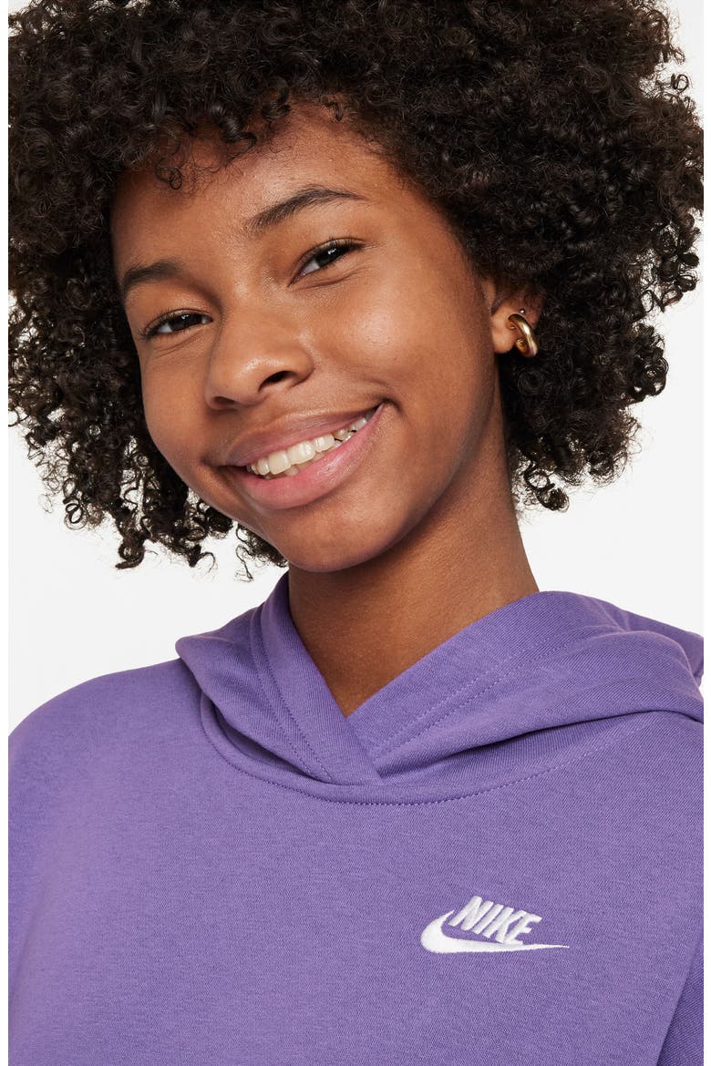 Kids' Sportswear Fleece Hoodie, Alternate, color, BLACK RASPBERRY/ WHITE