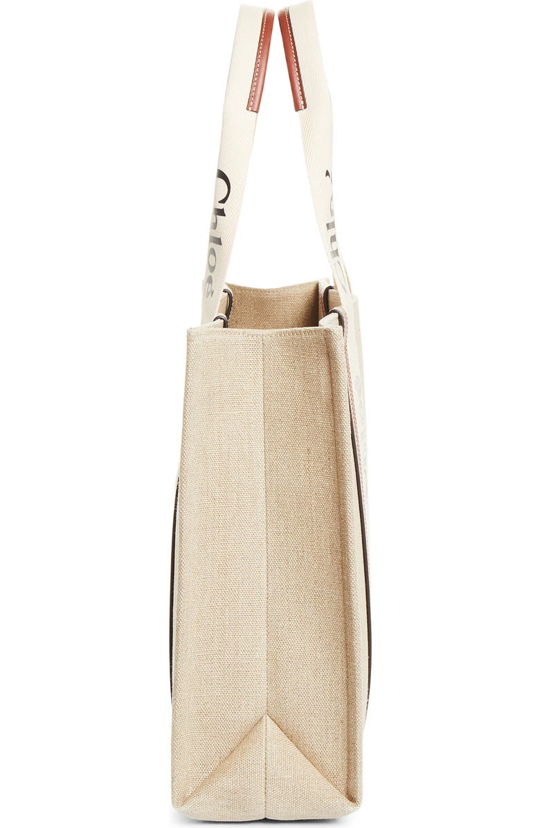 Chloé Large Woody Linen Tote, Alternate, color, White - Brown 1