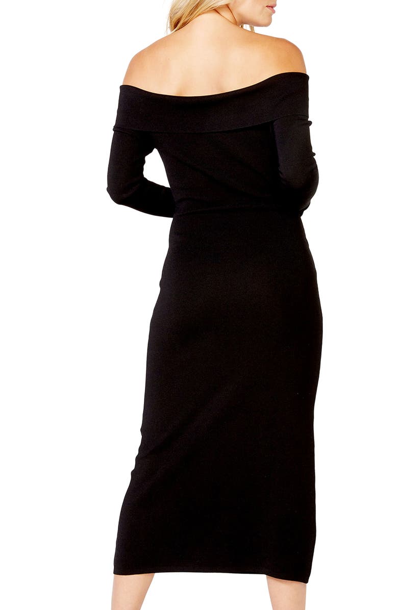 Bardot Off the Shoulder Long Sleeve Midi Dress, Alternate, color, 