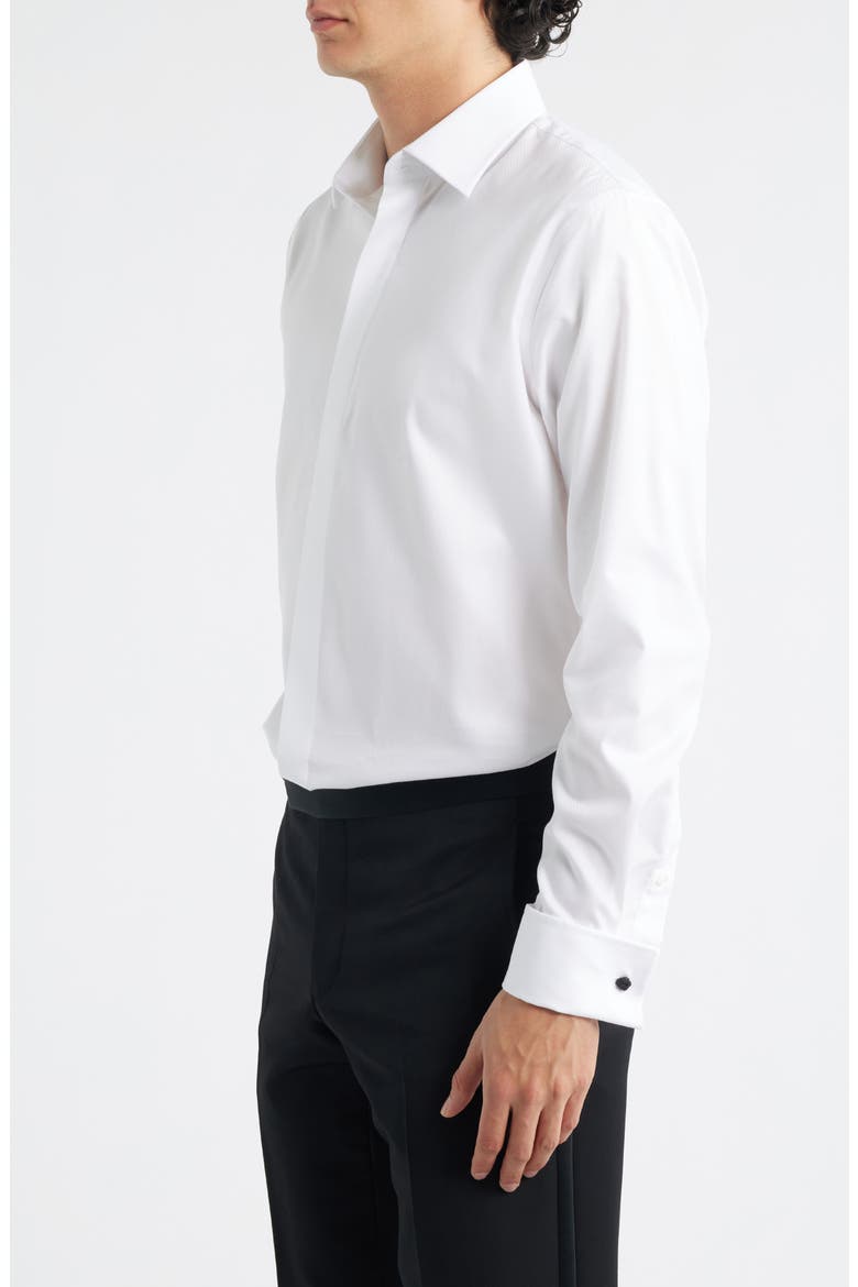 Trim Fit Non-Iron White Textured Cotton Tuxedo Shirt, Alternate, color, WHITE STEVEN TEXTURE